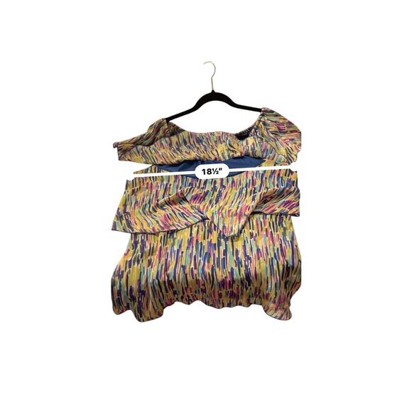 Spence Ribbon Print Chiffon Blouse Size Large Ruffle SS 
Lightweight Sheer Top - Picture 6 of 7